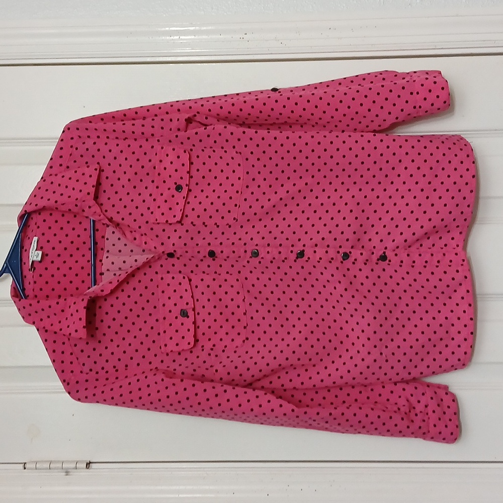 Notations Pink & Black Polka Dots Button-Down Shirt With Foldable Long-Sleeves